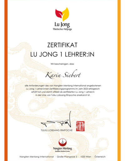 Lehrerzertifikat - Lu Jong 1